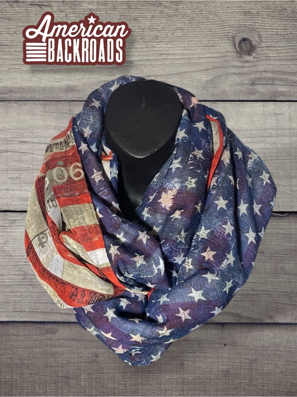 American Backroads Reversible Infinity Scarf Patriotic Stars & Stripes